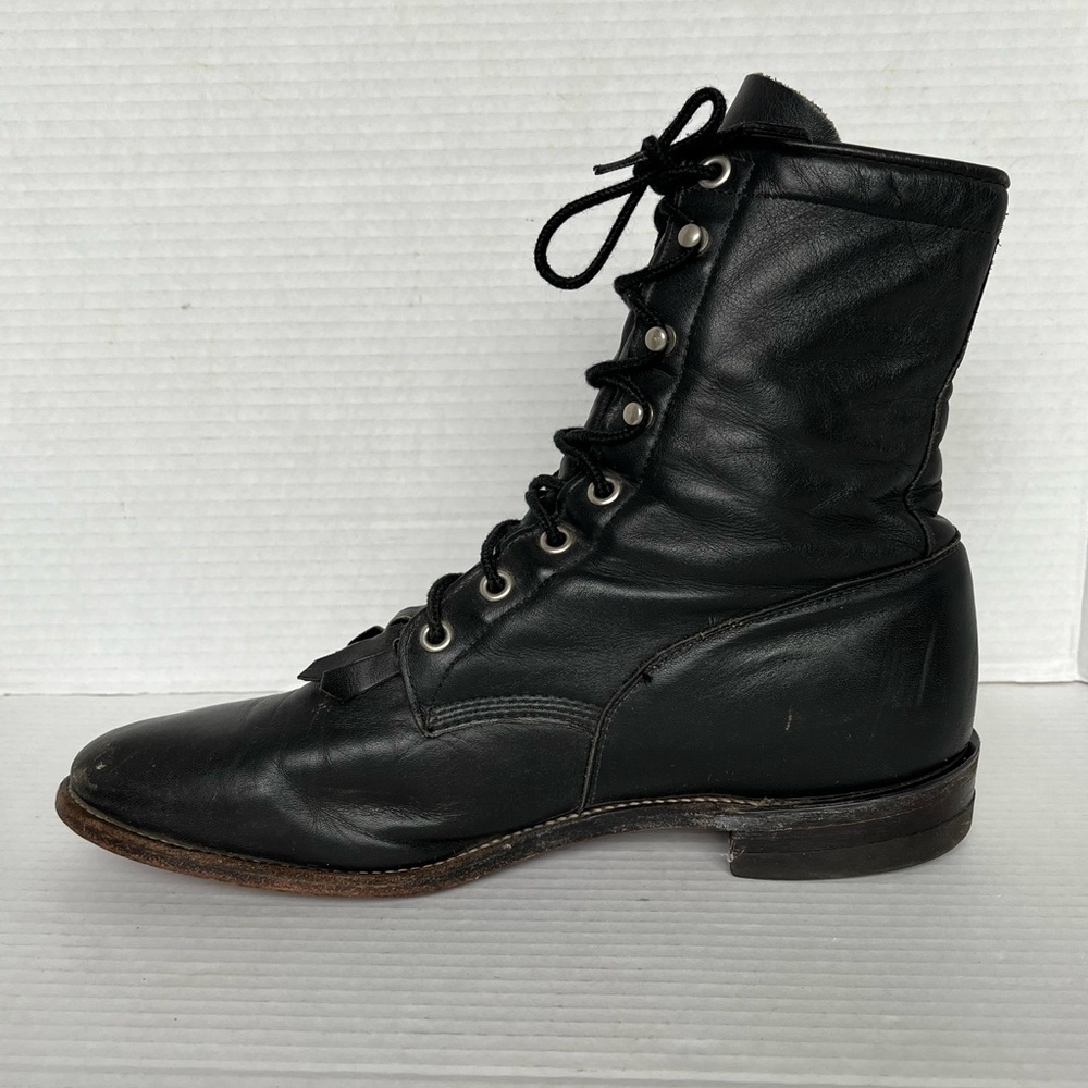 Justin Western Roper Kiltie Boots Women Size 9 B Black Leather Lace Up L0620 - Picture 6 of 11